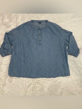 J. Jill Denim Oversized Lightweight Blouse Women’s Size XL Blue Tencel Shirt